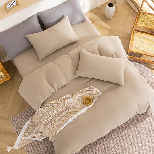 多喜爱 100%全棉简约素色系水洗棉套件 四件套 条纹定律（卡其、咖、灰）【亲肤呼吸】【越洗越柔】 商品图2