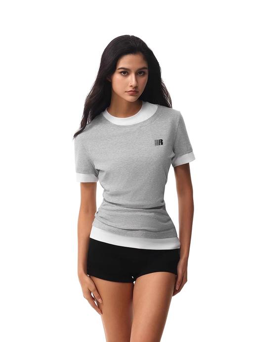 FDR官方店 撞色假两件短袖t恤女夏季老钱风辣妹修身显瘦上衣体恤 商品图1