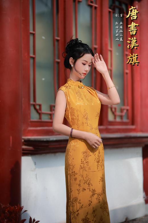 【月胧西】春夏新款金黄色复古送考年轻款改良旗袍优雅温婉新中式 商品图3