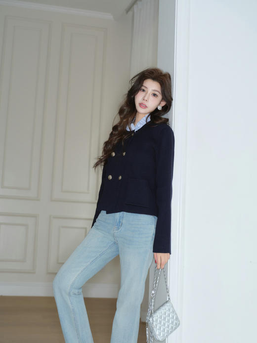 品牌订单去标发货乔欣同款老钱风双排扣羊毛针织外套 商品图3