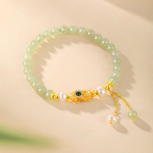 周六福S925银貔貅转运珍珠和田玉手串ZLFY122082★ 商品图6