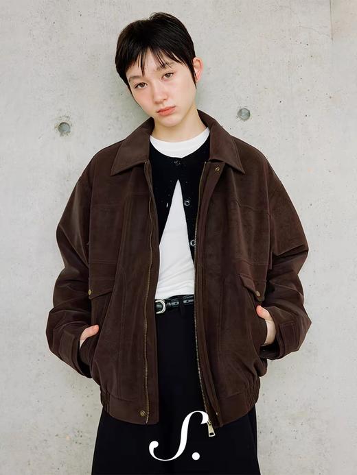 shyshystill/shy202412007/环保麂皮绒金属扣短巧宽松分割夹克 商品图0