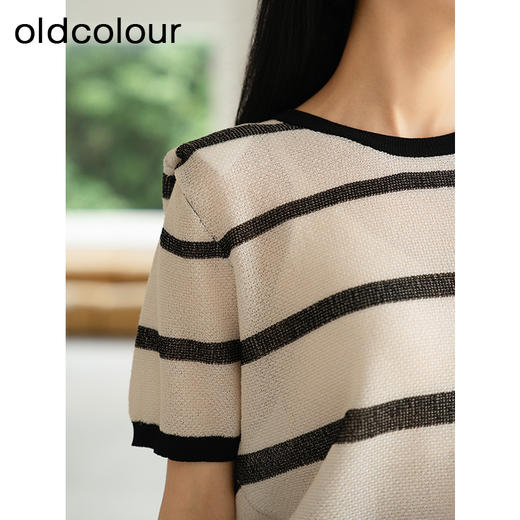 oldcolour夏季新款时尚简约条纹圆领宽松百搭针织上衣女Q220504A1 商品图2