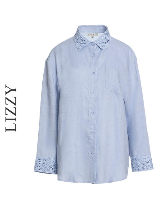 LIZZY春夏精致亚麻刺绣领百搭通勤长袖衬衣8132 商品图6