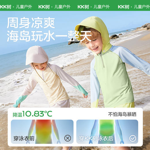 KK树儿童泳衣分体男童女孩长袖泳装防晒海边沙滩宝宝游泳衣泡温泉小光盾魔法生花泳衣 商品图4