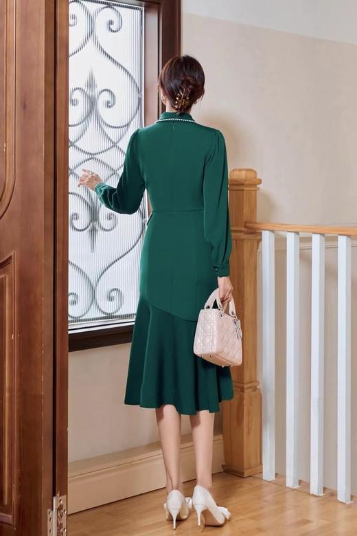 ELLA JADE 墨绿色气质西装领鱼尾连衣裙 19917 商品图3