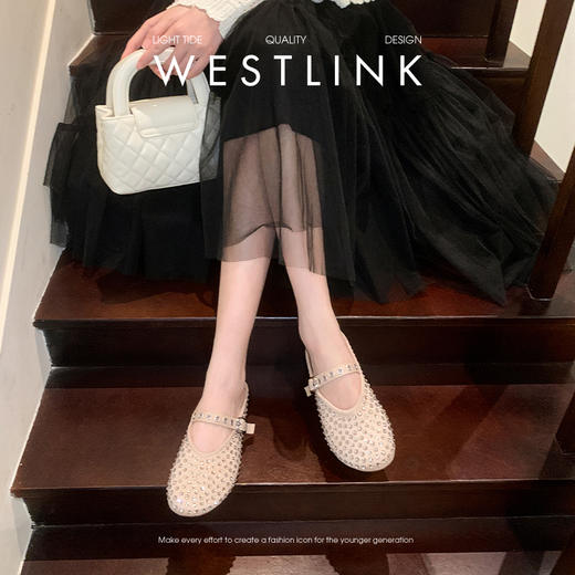 西遇包头外穿半拖鞋女新款春夏水钻圆头穆勒鞋软底玛丽珍拖鞋V0556529 商品图1