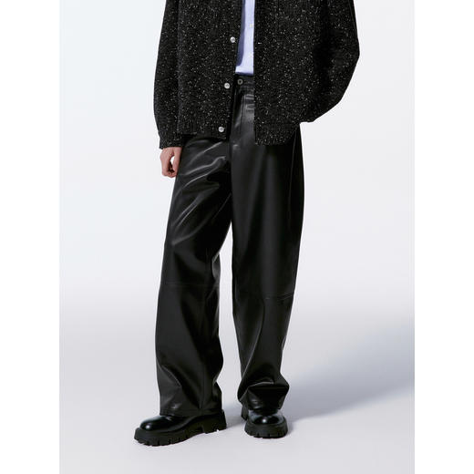 GXG男装 黑色皮裤仿皮休闲裤宽松阔腿 24年秋G24X023039 商品图2