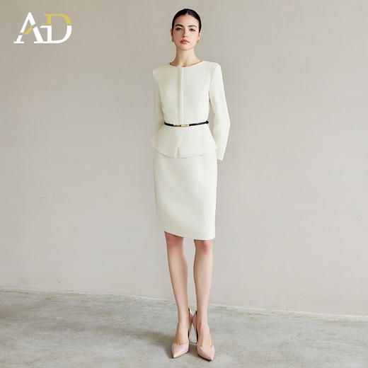 AD裙子极简通勤假两件连衣裙女2025新款春装圆领长袖教师工作服 商品图1