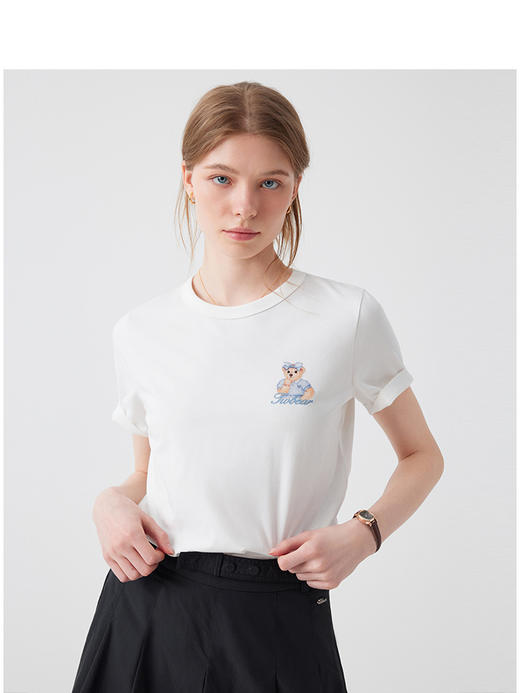 Teenie Weenie小熊女装圆领T恤清新简约休闲基础短袖TTRA252402T 商品图0