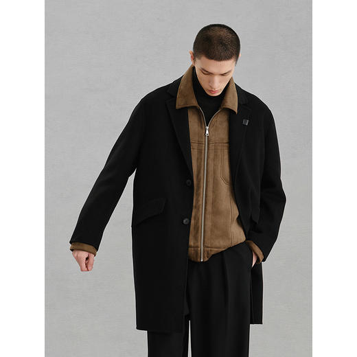 GXG男装 黑色通勤长款大衣外套24年冬季热卖G24X264019 商品图4