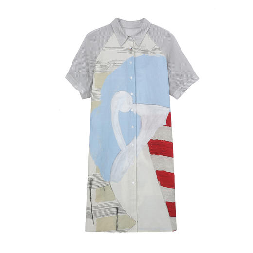 谜底连衣裙短袖女2025夏新品复古风度假衬衫裙H型中长裙252ML0653 商品图4