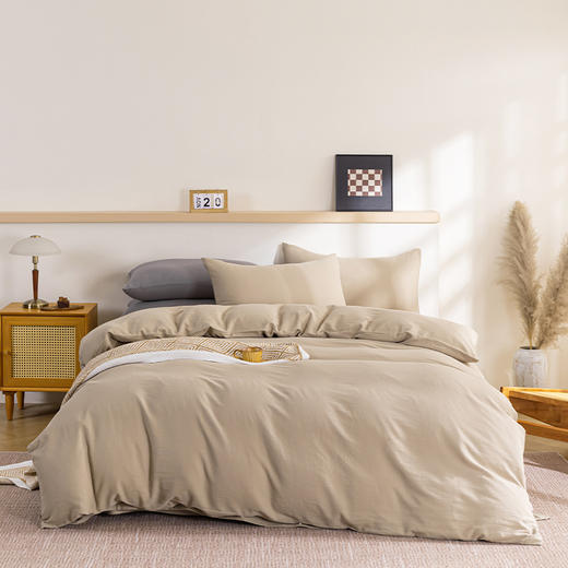 多喜爱 100%全棉简约素色系水洗棉套件 四件套 条纹定律（卡其、咖、灰）【亲肤呼吸】【越洗越柔】 商品图3