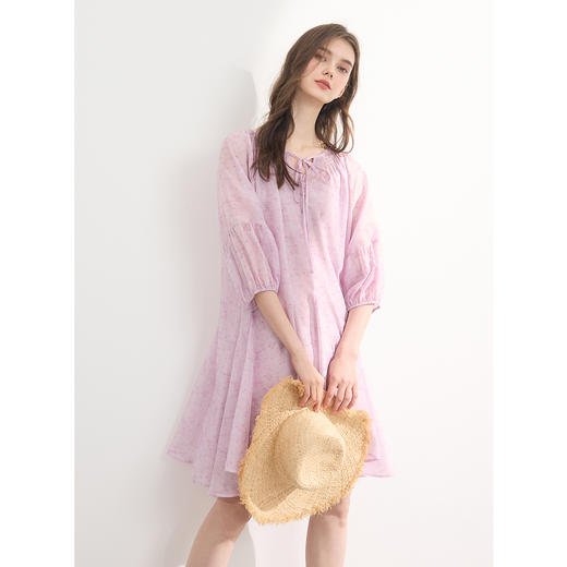 三彩2025夏季新款印花连衣裙吊带裙两件套七分袖娃娃裙宽松短裙M 商品图1