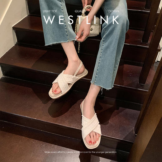 西遇波西米亚凉鞋女夏外穿新款海边度假配裙子白色平底罗马鞋V0056562 商品图2