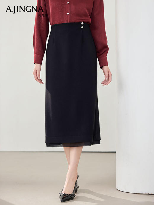 【错落有致】阿菁娜优雅廓形弹性拼接气质鱼尾裙F30C213018 商品图2