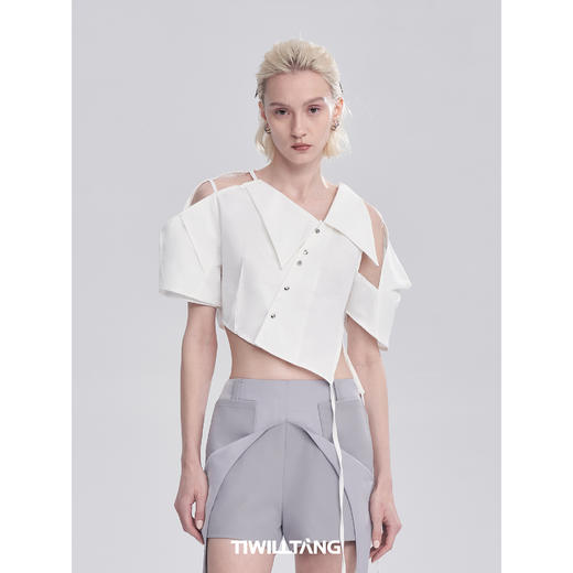 启世录TIWILLTANG“维度转折”多维立体翻折短袖上衣个性设计感女 商品图4