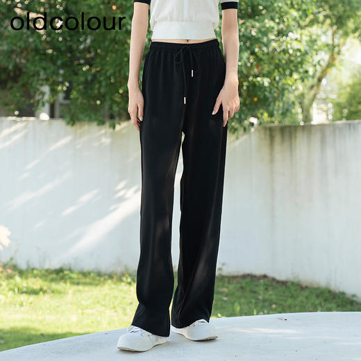 oldcolour夏季新款纯色高腰系带松紧腰直筒休闲长裤女Q240706A1 商品图1