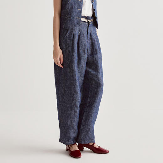 谜底休闲裤女2025夏季新品通勤亚麻宽松廓形萝卜裤长裤252MK0569 商品图3