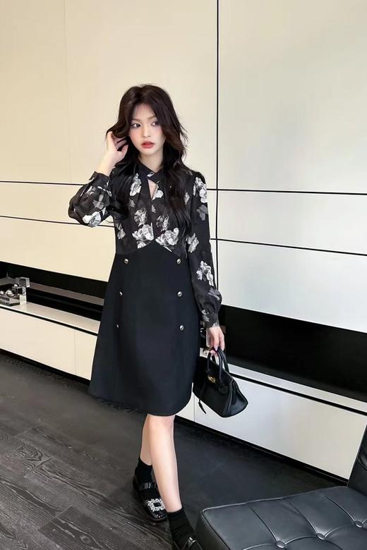 ELLA JADE 浪漫印花拼接式双排扣连衣裙 19812 商品图0