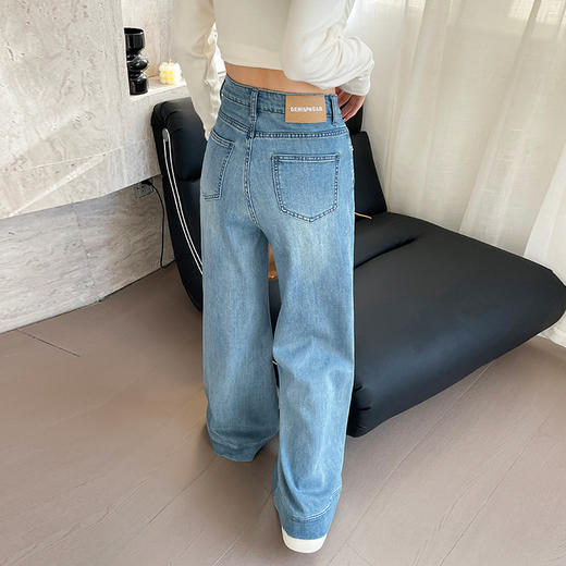 浅色阔腿牛仔裤春秋季宽松显瘦高腰直筒裤S25L8063 商品图3