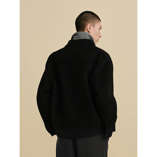 GXG男装 黑色含山羊绒通勤短款大衣 24冬热卖G24X064009 商品图4