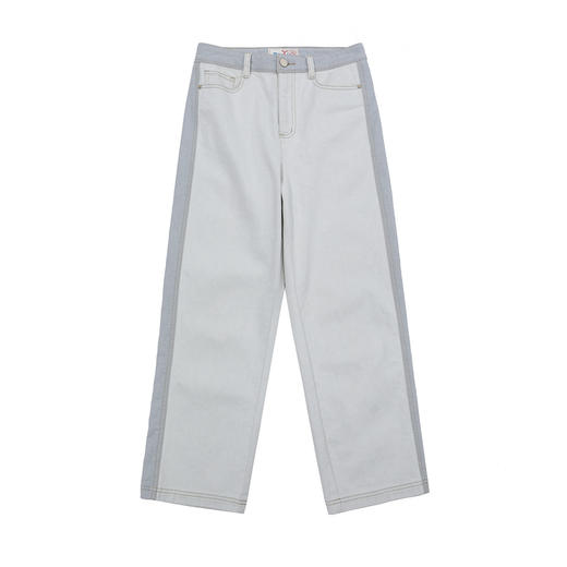 谜底牛仔裤女2025夏季新品撞色拼接烟管合身直筒九分裤252MK0694 商品图4