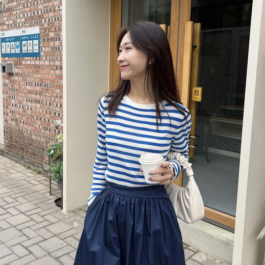 Beau Muse 莱赛尔天丝条纹长袖T 舒适透气 显腰身 4色可选 商品图8