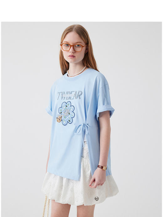 Teenie Weenie小熊女装短袖圆领T恤凉感简约抽褶上衣TTRA252406T 商品图3