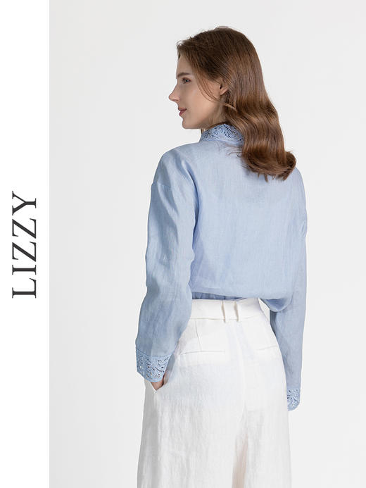LIZZY春夏精致亚麻刺绣领百搭通勤长袖衬衣8132 商品图3