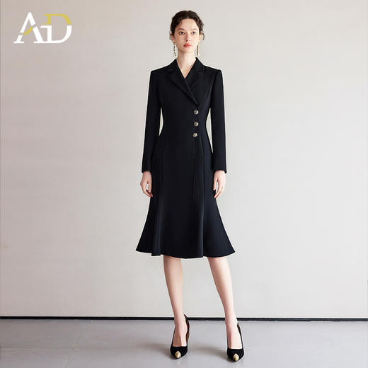 AD黑色鱼尾连衣裙赫本风高级感2024新款女春季性感裙子职业西装裙 商品图3