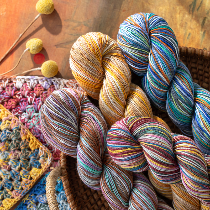 苏苏姐家印象斑斓棉线手工钩针棒针编织diy帽子衣服包包毛线团