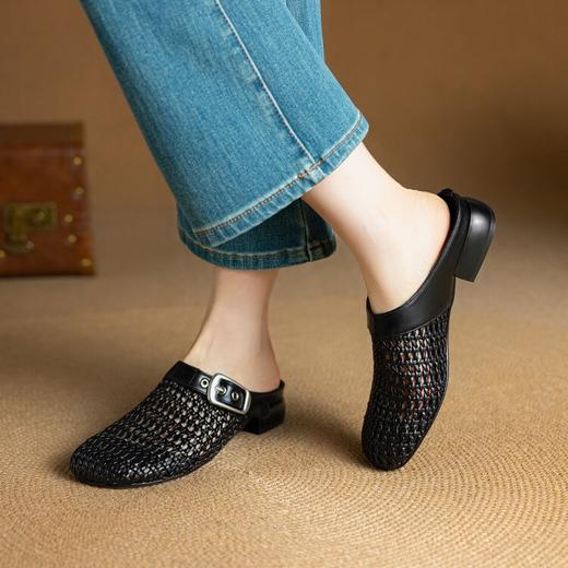 【预售5天】爆款银色包头凉拖鞋女夏外穿平底半拖鞋高级感透气洞洞鞋NJMK&K1377 商品图4