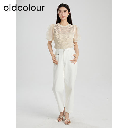 oldcolour夏季新款白色简约高腰百搭宽松直筒牛仔裤女Q211103A1 商品图3