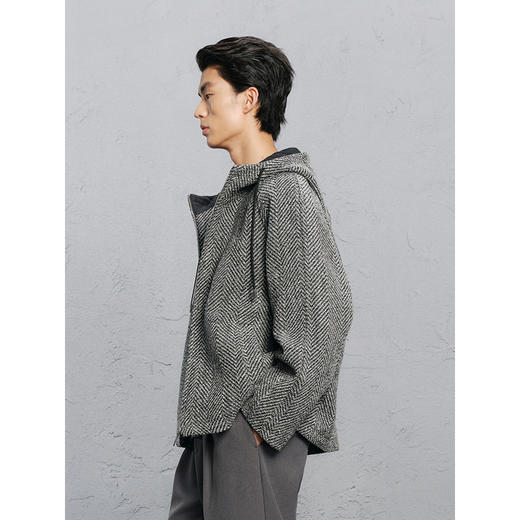 GXG男装 花灰色粗人字纹通勤连帽大衣  冬热卖G24X064029 商品图2