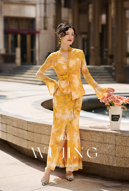 【雾境定制新款】黄莺凝香 进口高弹印花氨纶网套装 4202111 商品图0