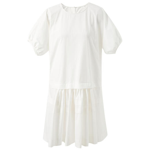 三彩2025夏季新款纯棉小白裙宽松娃娃裙圆领灯笼袖连衣裙中裙M 商品图4