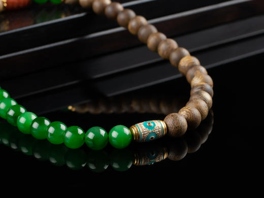 XY0115沉香碧玉南红双圈手链 商品图4