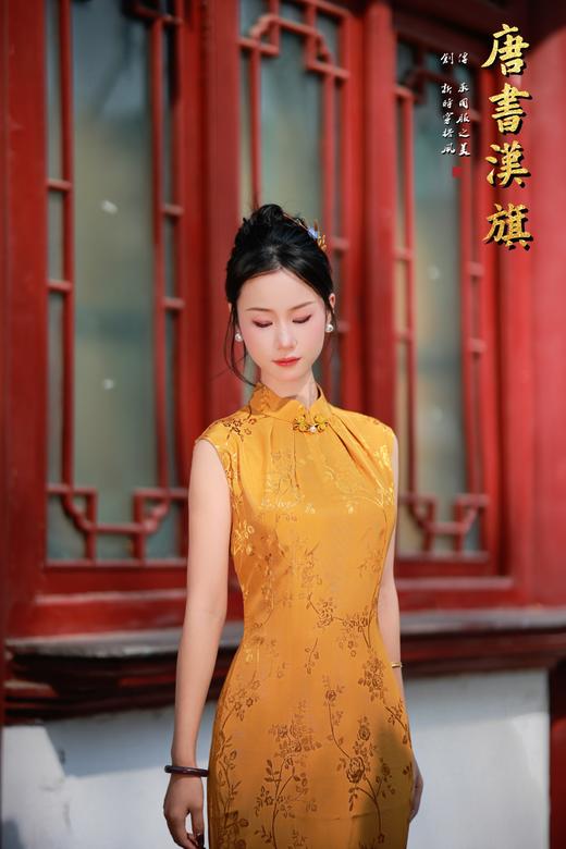 【月胧西】春夏新款金黄色复古送考年轻款改良旗袍优雅温婉新中式 商品图1