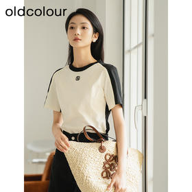 oldcolour夏季新款撞色时尚简约通勤休闲百搭短袖T恤女Q220202A1