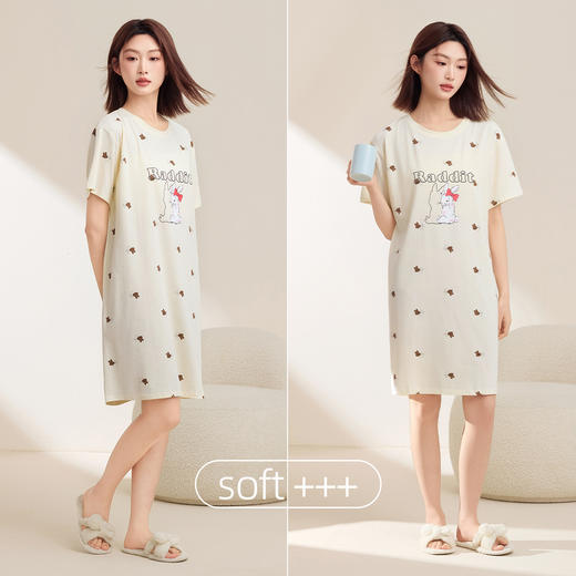 熳洁儿 95棉睡裙宽松中长款休闲短袖印花家居服可外穿24253212 商品图3