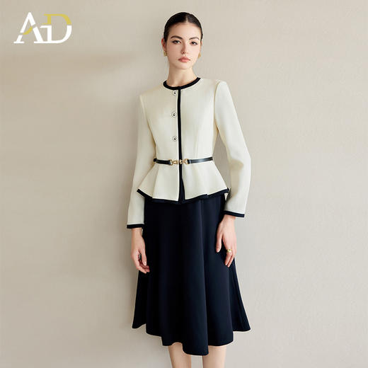 AD小香风连衣裙2025新款假两件拼色套装时尚洋气减龄显瘦遮肉伞裙 商品图0