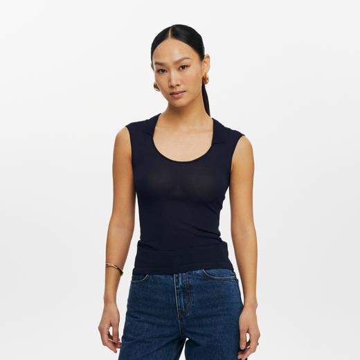 oneup弹力U型翻领针织背心 商品图0