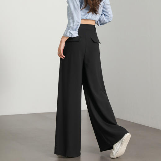 西遇宽松阔腿裤女夏季新款直筒高腰垂坠感慵懒风黑色拖地裤D0050522 商品图4