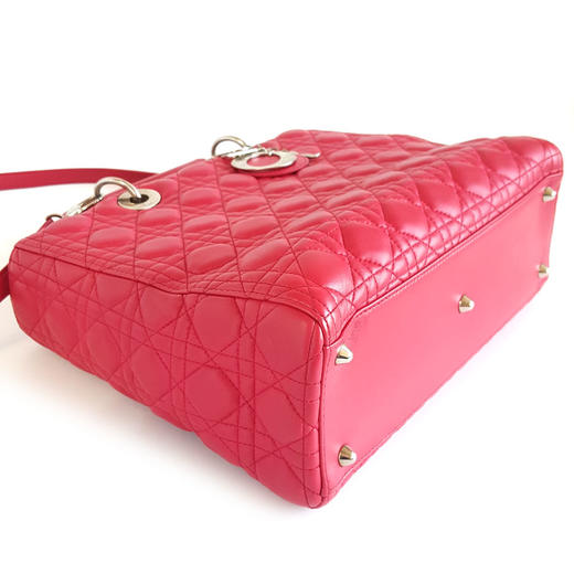 【95新】Dior迪奥Lady Dior手袋玫红色银扣七格戴妃包手提单肩包女士现售价：5500！050325AI25 商品图5