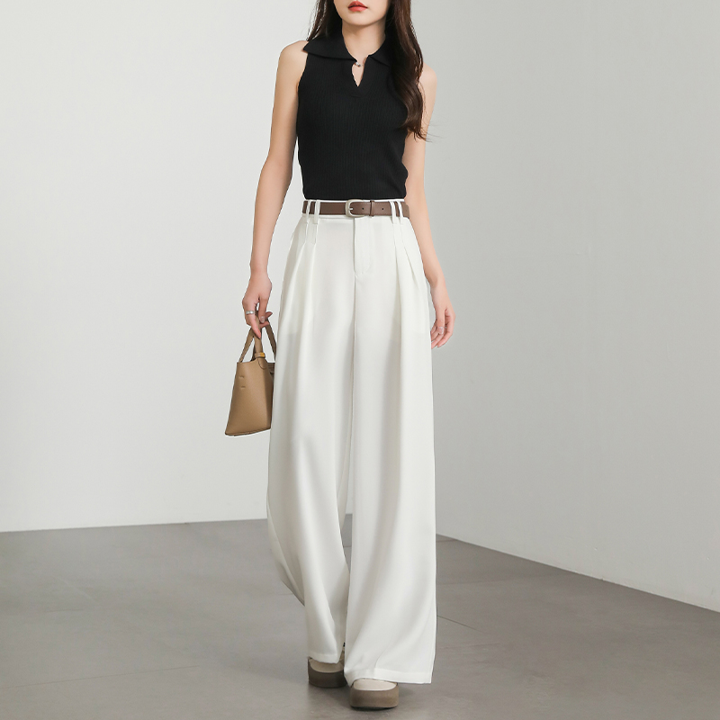 西遇垂坠感阔腿裤女夏季新款西装裤宽松慵懒风高腰休闲裤D0050521