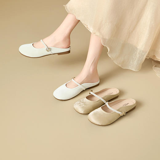 西遇法式包头半拖鞋女新款春夏仙女风配裙子平底玛丽珍穆勒鞋V0556530 商品图0