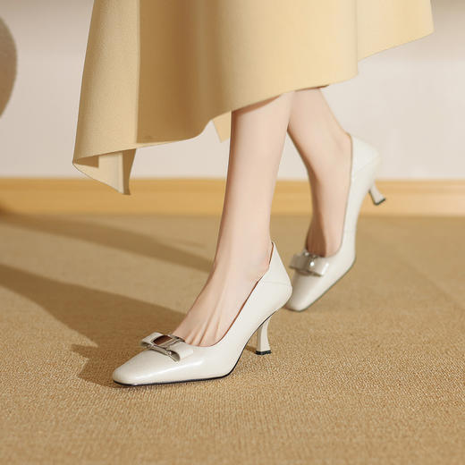 阿么手工女鞋2025新款时尚金属扣浅口单鞋女法式真皮高跟鞋6.5CM 商品图4