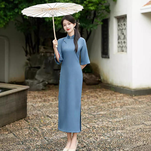 优雅气质女旗袍长款古法文艺宫廷风HYM23620 商品图0