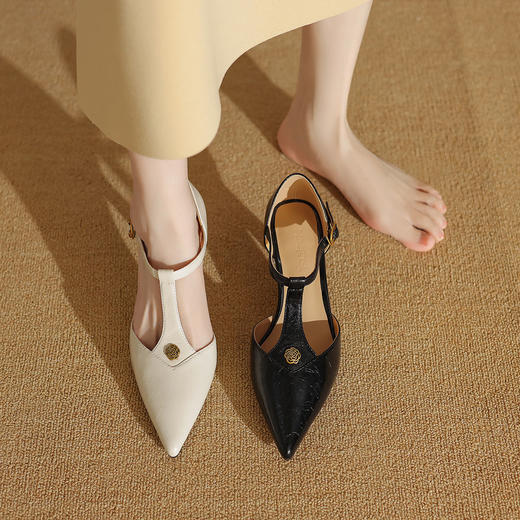 阿么手工女鞋T型扣带细高跟鞋百搭2025新款气质法式尖头单鞋6.5CM 商品图1
